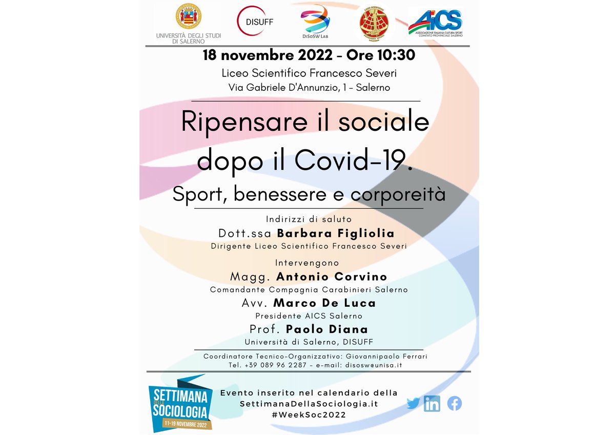 DiSoSWLabUnisa's tweet photo. Alcune immagini dell'incontro organizzato dal #disoswlab #DISUFF #UniversitàDiSalerno con  #AICS Salerno &amp;  #liceoseveri #settimanadellasociologia sul tema Ripensare il sociale dopo il Covid-19. Sport, benessere e corporeità
#COVID19 #unisa #weeksoc2022  #sport #social https://t.co/Qzwv1iuGV2