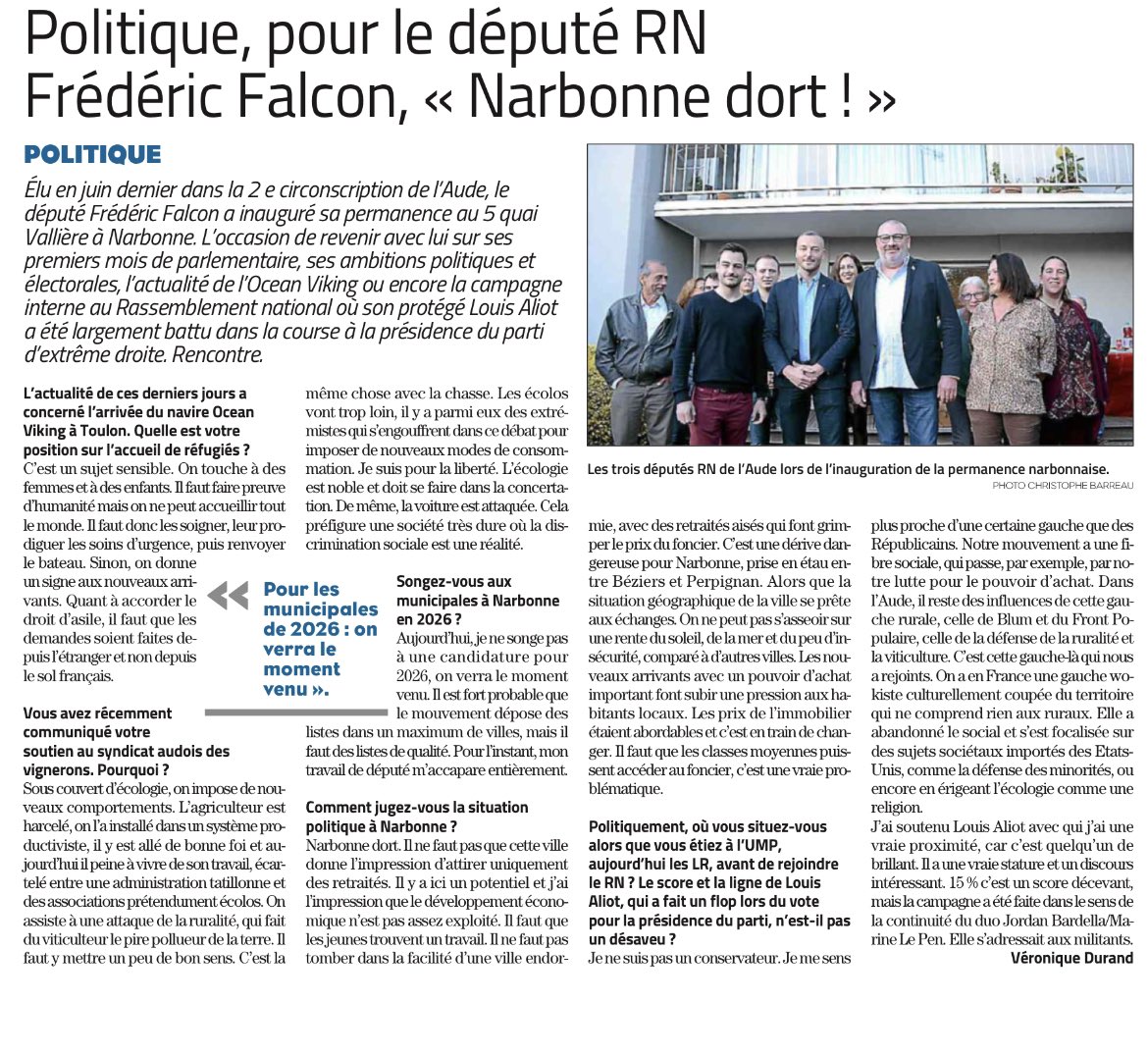 FalconFrederic's tweet photo. Retrouvez mon interview dans @lindependant et mes réactions sur le contexte national et local.
#Narbonne #Aude #OceanVikingToulon #Municipales #CongresRN https://t.co/hRHScMiwR7