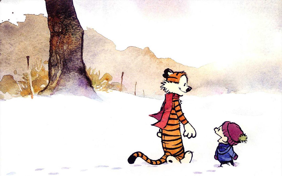 landofthe80s's tweet photo. On this date in 1985 the Bill Watterson comic strip Calvin and Hobbes debuted in 35 newspapers. At the height of its popularity, Calvin and Hobbes was featured in over 2,400 newspapers worldwide. #80s #80scartoons #1980s https://t.co/SUhYmgEcDO