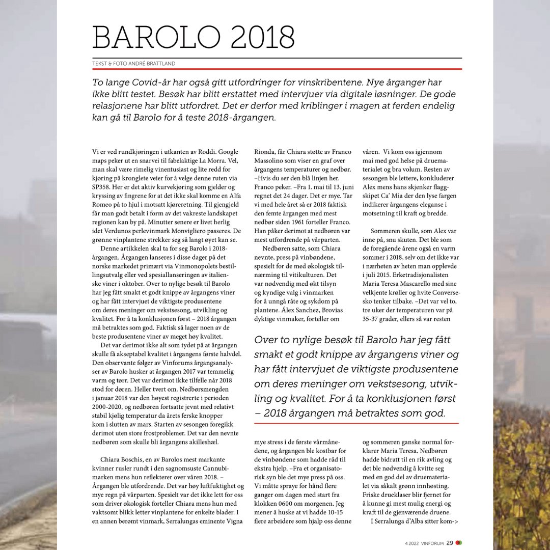 cognowines's tweet photo. 🙏 Many thanks to the Norwegian magazine Vinforum and to Andrè Brattland for publishing this beautiful article which includes an interview with Valter Fissore. 

#vinforum #elviocogno https://t.co/Teylxq9fcN