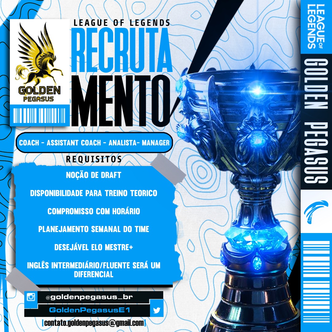 GoldenPegasusE1's tweet photo. A temporada de 2023 está prestes a começar e com isso estamos buscando novos colaboradores para a família Pegasus.
Aceita o desafio?! Entre em contato conosco!
💯🥰✌
@ligagg_ @empoligaoficial
#GoGPS #Coach #Analista #Manager #leagueoflegends #lol https://t.co/FWdFhblJmJ