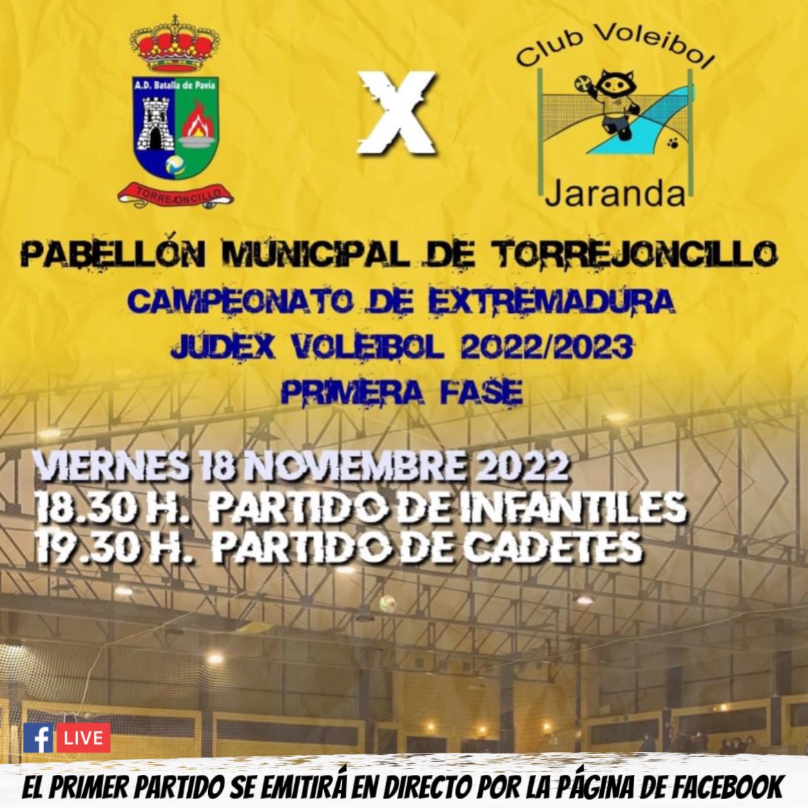 🏐 | 𝙑𝙐𝙀𝙇𝙑𝙀 𝙀𝙇 𝙑Ó𝙇𝙀𝙔 𝙏𝙊𝙍𝙍𝙀𝙅𝙊𝙉𝘾𝙄𝙇𝙇𝘼𝙉𝙊

💙 Infantiles
🆚 Club Vóley Jaranda
🕒 18:30

💙 Cadetes
🆚 Club Vóley Jaranda
🕒 19:30

👀 El partido de las Infantiles también lo podréis vivir a través de nuestra página de Facebook.

📲 #DeporteTorrejoncillano