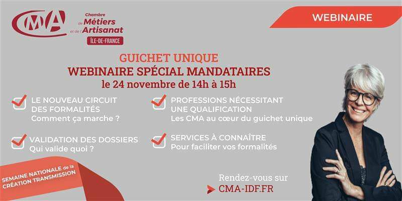 cmaidf's tweet photo. [Guichet unique - Webinaire spécial mandataires]
#Mandataires, la @cmaidf vous donne rendez-vous 
🗓️Le 24/11 de 14H à 15H
🧑‍💻Prenez 1h pour comprendre comment optimiser le traitement des formalités et donner toutes les chances de réussite à vos clients !
📲https://t.co/tgxDKj5k6g https://t.co/YCjlxPWSLM