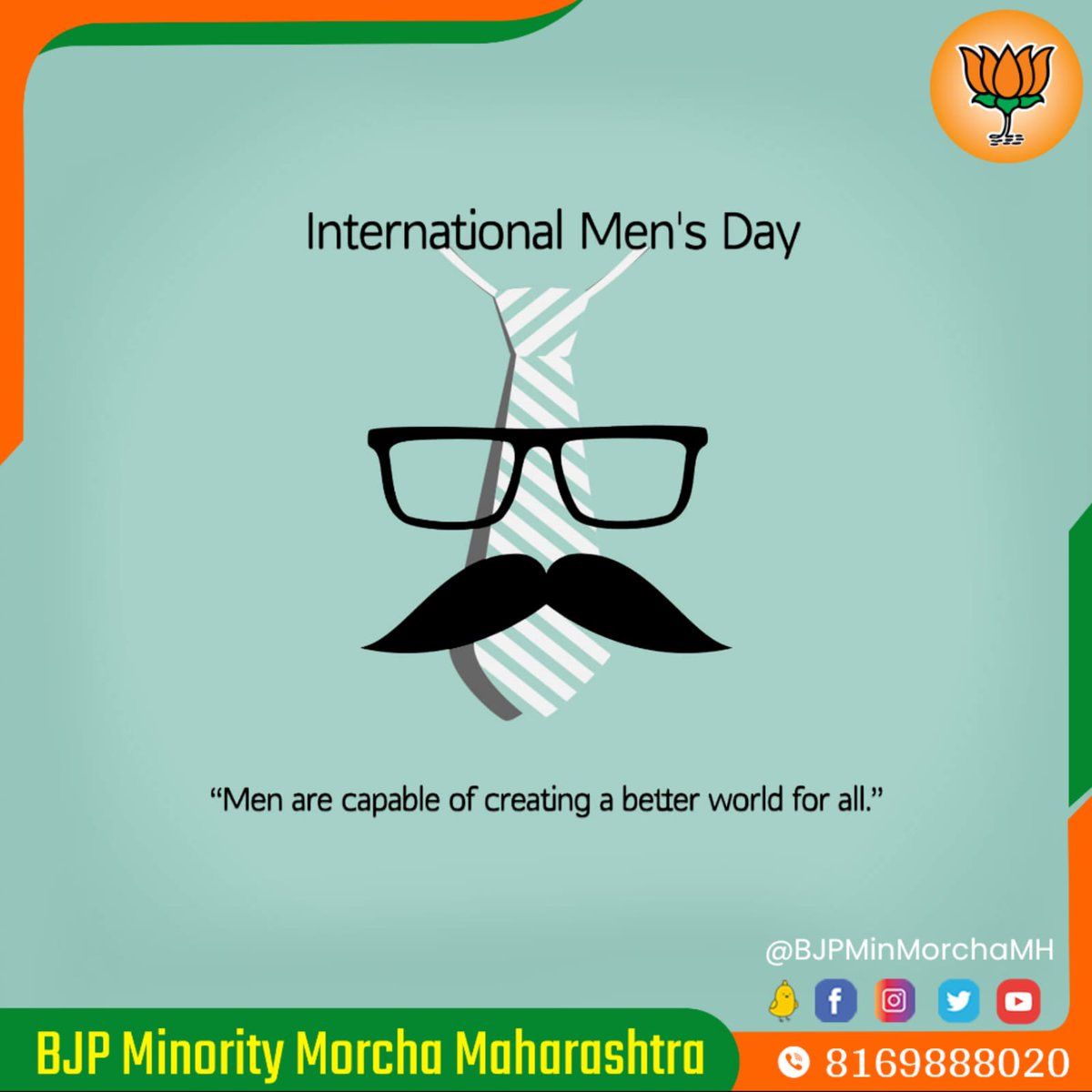 उन सभी पुरुषों को नमन जिन्होंने सभी बाधाओं और बाधाओं के बावजूद इस अति-महत्वाकांक्षी दुनिया में अपने लिए मार्ग प्रशस्त किया।
#अंतर्राष्ट्रीय_पुरुष_दिवस की शुभकामनाएं..!!
#happyinternationalmensday 
#MensDay19Nov #Mensday2022 

<a href="/BJPMinMorcha/">BJP MINORITY MORCHA</a> <a href="/BJP4Maharashtra/">भाजपा महाराष्ट्र</a>