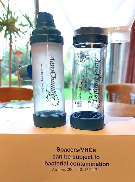 Spacers and VHCs belonging to asthmatic children were found contaminated by bacteria including MRSA.  Keep devices clean and change every 6 to 12 months.  @RespNprang @RebeccaCBryson @AAAllergy @Dr_Ellie 
@AllergyBristol @marynmck @GA2P2 @MasterSallyTrin