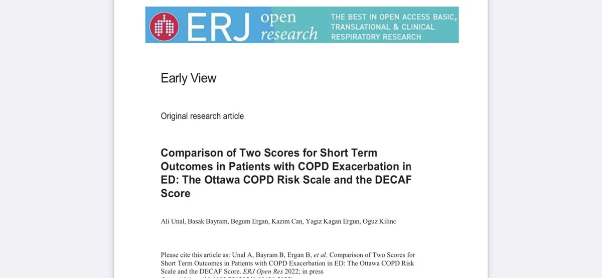 Dokuz Eylül Üniversitesi Tıp Fakültesi Acil ve İlkyardım AD, Göğüs Hastalıkları AD ortak çalışması yayınlandı KOAH alevlenmelerinin hayatı tehdit düzeyleri araştırıldı⁦<a href="/basakdr/">Başak Bayram</a>⁩ ⁦<a href="/BegumErgan/">Begum Ergan</a>⁩