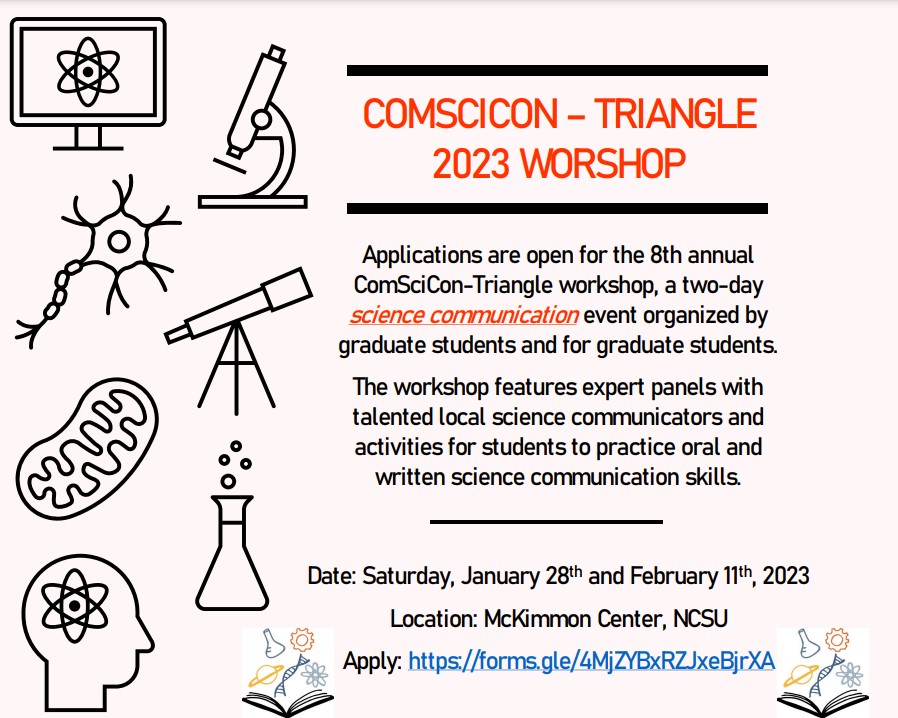 Excited to announce that ComSciCon-Tri '23 applications are live!! 🥳 Form: forms.gle/YuxTxsYiPvXAoN… Deadline: December 5th, 2022, 11:59 PM Questions: triangle@comscicon.org