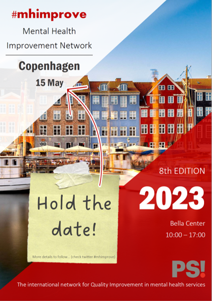 #SaveTheDate for #MHimprove 2023. Our annual network meeting for quality improvement in mental health services. 15 May in Copenhagen, alongside <a href="/QualityForum/">Quality Forum</a>. Details of how to register coming soon... #QITwitter