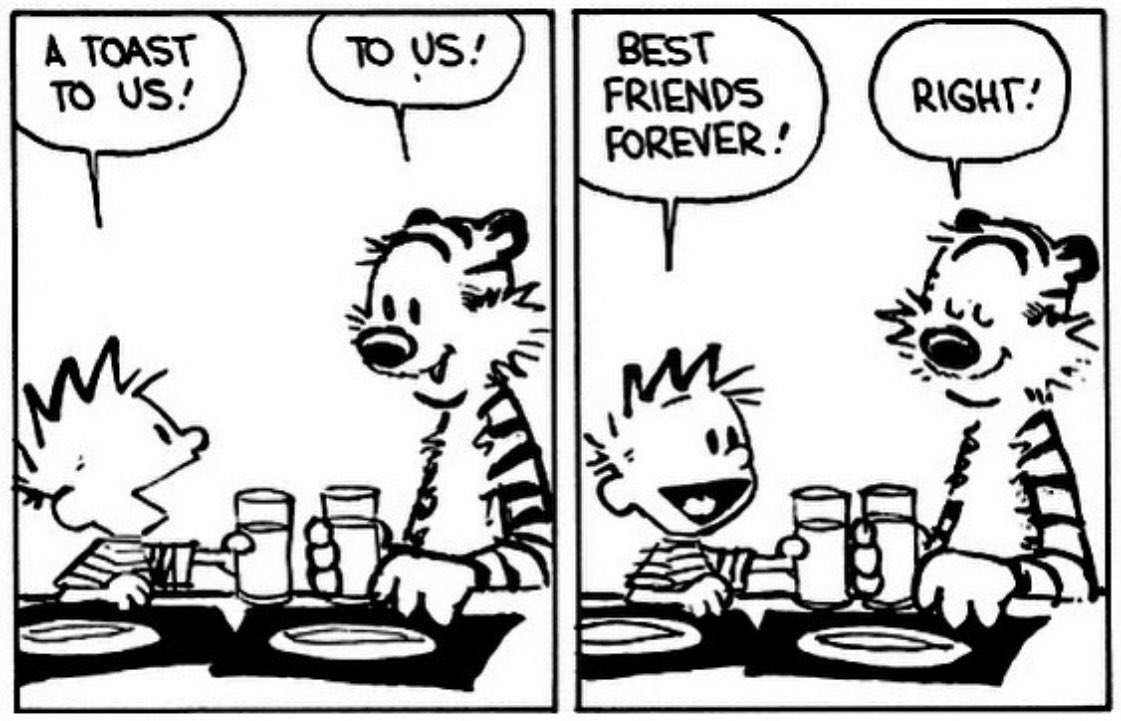 Happy birthday, Calvin and Hobbes! Thank you for teaching me everything about friendship, imagination, humor, satire, philosophy, family, animals, natural world, ideas, ideals, silliness and so much more. May you continue to make more and more sense in this nonsensical world.