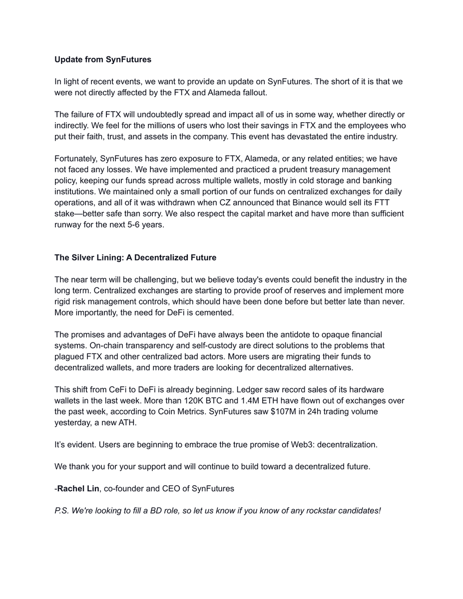 RachelLin_SF's tweet photo. An update from SynFutures

TL;DR in thread 👇 https://t.co/XMaeb4tKWK