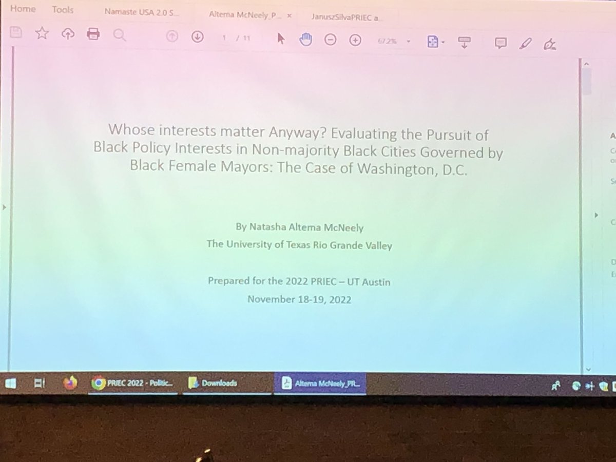 Prof_DKim's tweet photo. PRIEC 2022 first presentation by Dr Natasha Altema McNeely about Black Policy Interests in non-majority Black Cities. #PRIEC https://t.co/BHFzJy2KoS