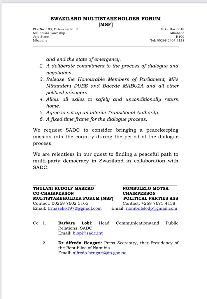 Press Release on the visit by Namibian President Geingob, Chairperson of the SADC Organ Troika