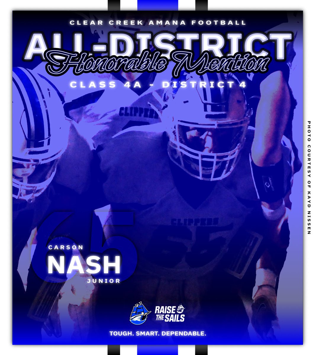 𝘾𝙖𝙧𝙨𝙤𝙣 𝙉𝙖𝙨𝙝 - Jr.
≫ Honorable Mention All-District

Congrats, 6️⃣5️⃣ 👏

🔵🏈⚪️

#TSD // #RaiseTheSails