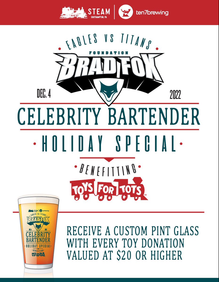 BradFox5K's tweet photo. After an epic run for the Championship, any chance we can get any @MLSUnion players to join us as celeb bartenders and help us collect toys for Toys for Tots? You made the fall an unforgettable season for us, maybe you can help make the holiday season special too? https://t.co/lNyIypvv5p