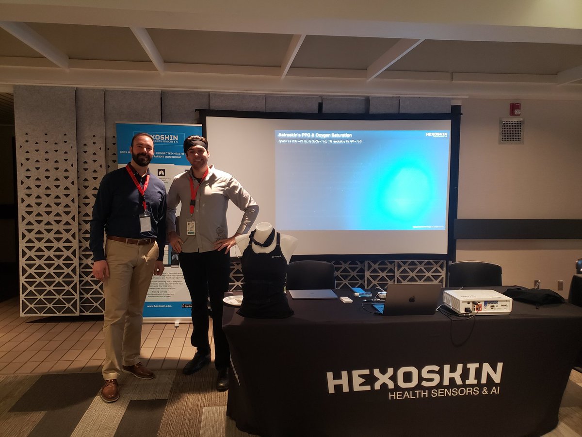 drspacebones's tweet image. #CSHRS2022 Come hang out with @Hexoskin Daniel and Marc showcasing a demo of the Astroskin garment!