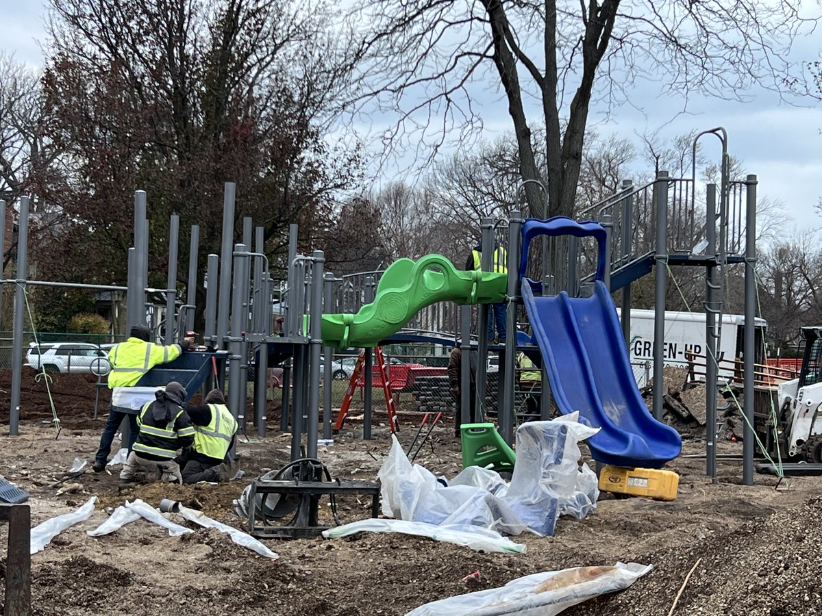 Thanks to the PTA's Pathway to Play initiative and the D39 Board of Education, our students will enjoy a new playground soon!  Installers are braving the elements now and installation is going as planned. <a href="/Wilmette39/">Wilmette Public Schools</a> <a href="/ExploreCentral/">Central School Foxes</a> #centralfoxes