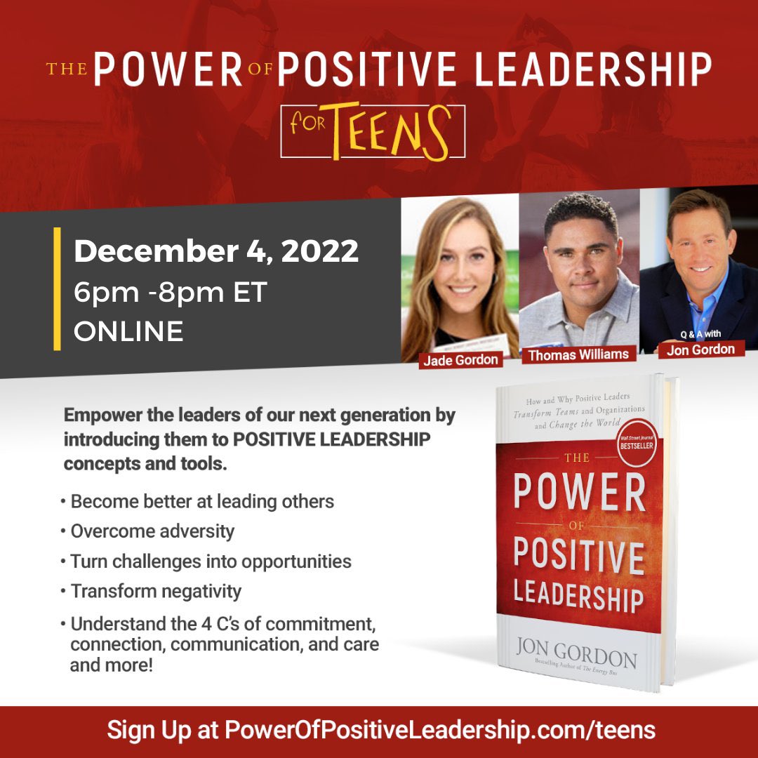 Parents / Coaches: We're hosting a Power of Positive Leadership Workshop ONLINE for TEENS on December 4 to empower teens to lead themselves and others. I'd highly encourage you to have you teens attend. The workshop gets amazing feedback every time we offer it!