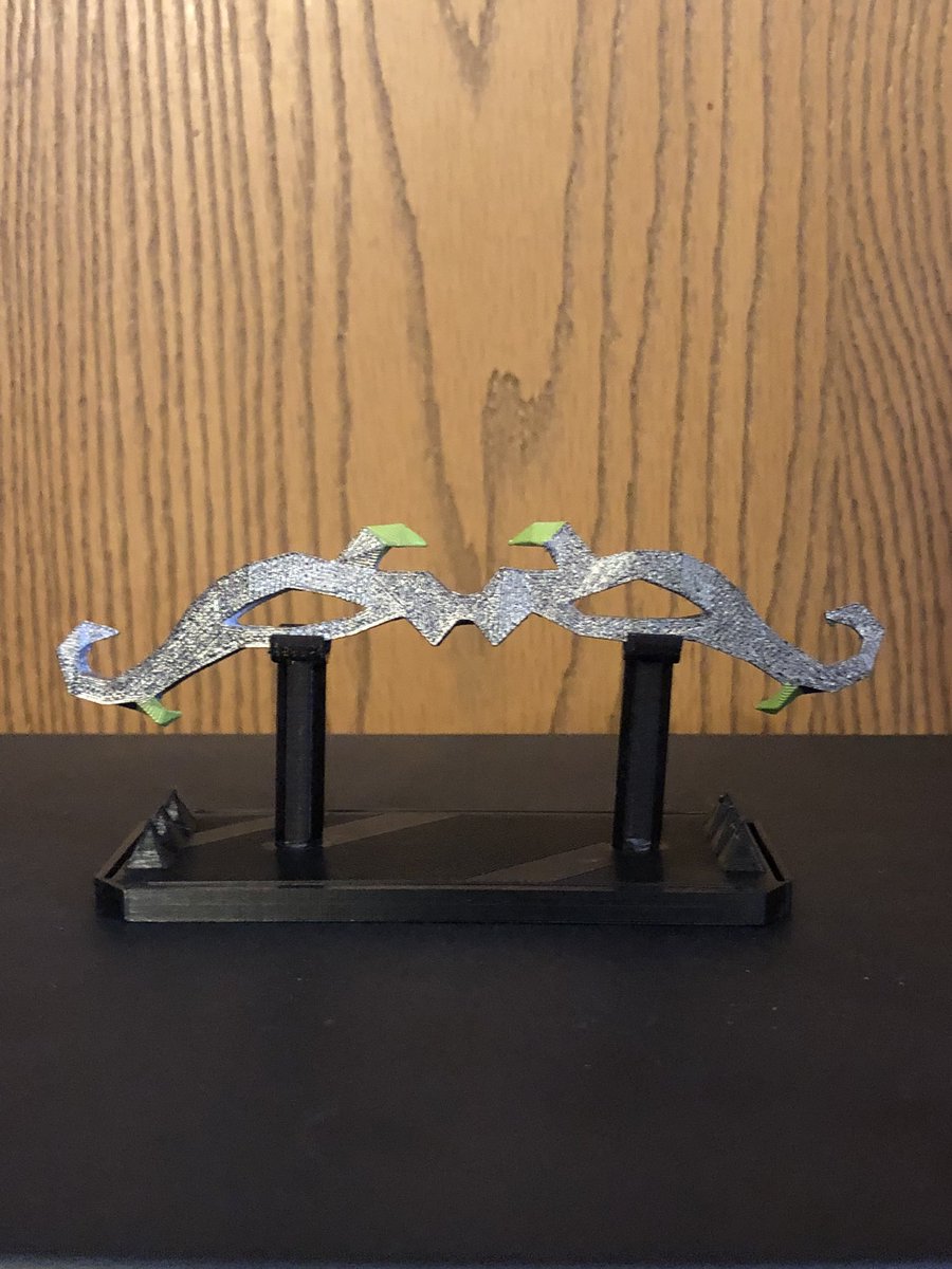 AlecMueller6's tweet photo. OSRS Twisted Bow, and Scythe of Vitur + stand with a silver &amp; black metallic finish. Tumeken’s Shadow and stand coming soon :) What would you like to see IRL from OSRS? 
#OSRS #oldschoolRS #runescape #oldschoolrunescape https://t.co/gZ0BMA044s