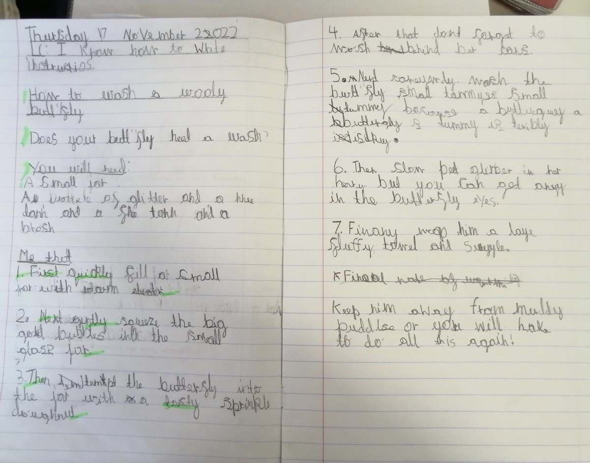 class5stmarys's tweet photo. Incredible instruction writing of our ‘How to wash a woolly butterfly’We focused on presentation &amp; handwriting during our guided write.Great ideas shared for innovation and good retrevial of features of instruction texts.Can you recall what is needed to a grown up? @stmarysderby https://t.co/PHGdjJGc8e