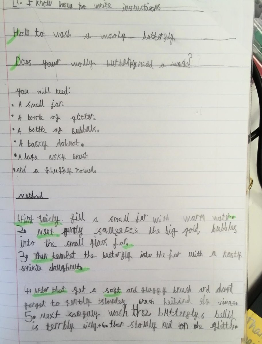 class5stmarys's tweet photo. Incredible instruction writing of our ‘How to wash a woolly butterfly’We focused on presentation &amp; handwriting during our guided write.Great ideas shared for innovation and good retrevial of features of instruction texts.Can you recall what is needed to a grown up? @stmarysderby https://t.co/PHGdjJGc8e