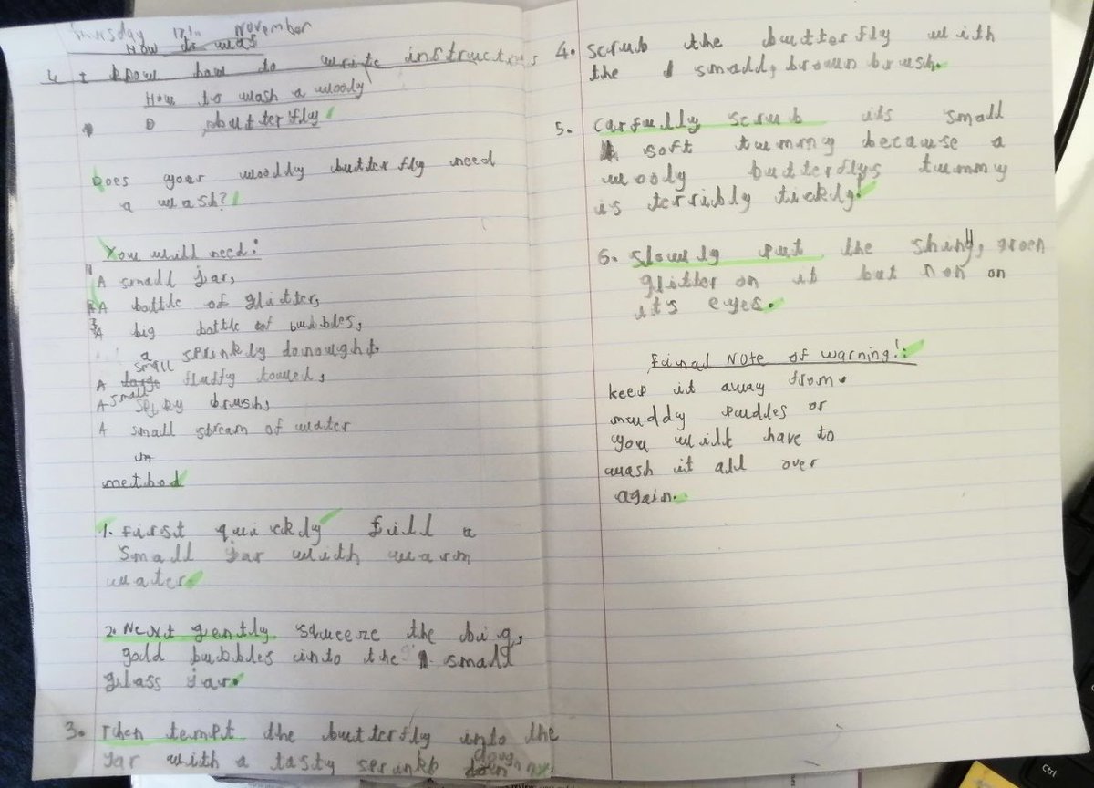 class5stmarys's tweet photo. Incredible instruction writing of our ‘How to wash a woolly butterfly’We focused on presentation &amp; handwriting during our guided write.Great ideas shared for innovation and good retrevial of features of instruction texts.Can you recall what is needed to a grown up? @stmarysderby https://t.co/PHGdjJGc8e