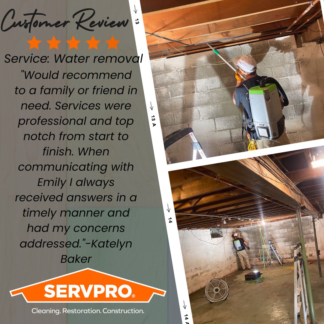 Congrats to our production and office staff on getting another great review!!! Need emergency water removal services? Call 802-375-1500 today!!!! #servpro #servprolife #cleaning #construction #restoration #waterremovalservices