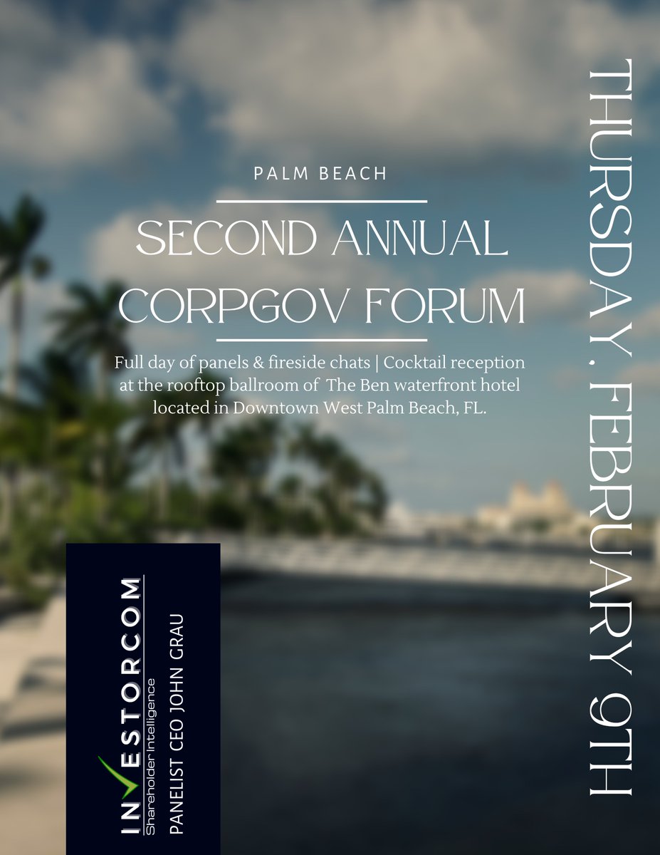 _InvestorCom_'s tweet photo. The Palm Beach annual CorpGov Forum had to be rescheduled due to #hurricanenicole. Here is the new date! 
https://t.co/s3pohrUbfB
____________________________________________________
#ESG #shareholderactivism #proxyfights #corpgov #investorrelations #shareholderactivism https://t.co/NQ6FshaaMN