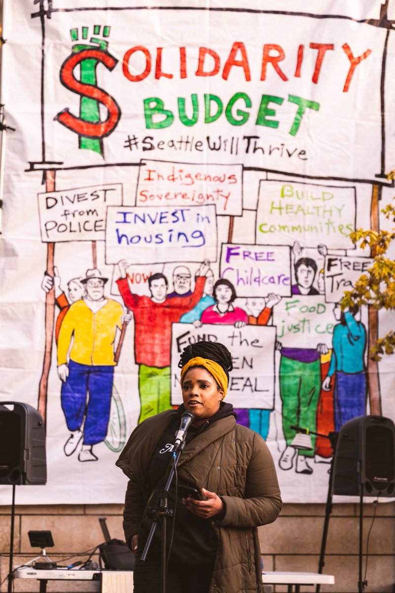 Ghost cops at the council meeting calling out the Seattle Police budget this week great organizing with Black Action Coalition, Stop The Sweeps, Decrim Seattle, Whose Streets Our Streets, Seattle Neighborhood Greenways to demand Solidarity Budget #CareNotCops 📸 Brady Lawrence