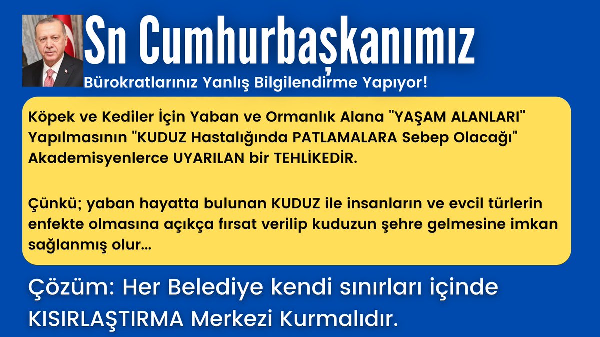 nesrincitirik's tweet photo. Sn Cumhurbaşkanım, Köpek ve Kedilere Yabana Ormanlara YAŞAM ALANLARI yapılmasının
"KUDUZ Hastalığında PATLAMALARA Sebep Olacağı"
Akademisyenlerce UYARILAN bir TEHLİKEDİR
@RTErdogan @tcbestepe @fuatoktay @VahitKirisci @omerrcelik @TR_GKGM @merkezkonseyi @hasandogan @evrbsr @icesur https://t.co/NlakS6HYOF