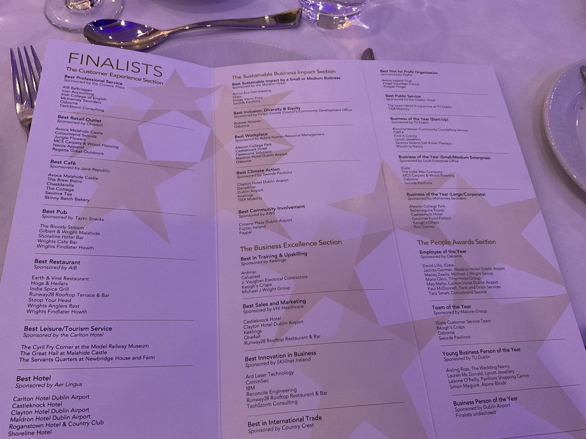 TUDublinEntEng's tweet photo. First category - customer service experience - of awards being announced now at the #FingalBizAwards https://t.co/dYvdPsFY92