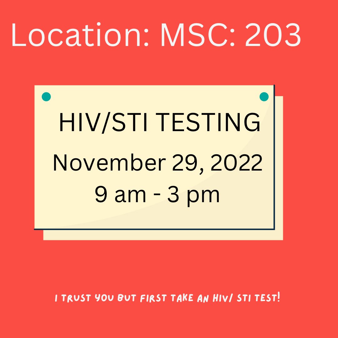 It’s that time again! Come see us for testing November 29th room 203 in the MSC. Knowing your status is as important as drinking water!! 

#pvamu #KnowYourHIVStatus