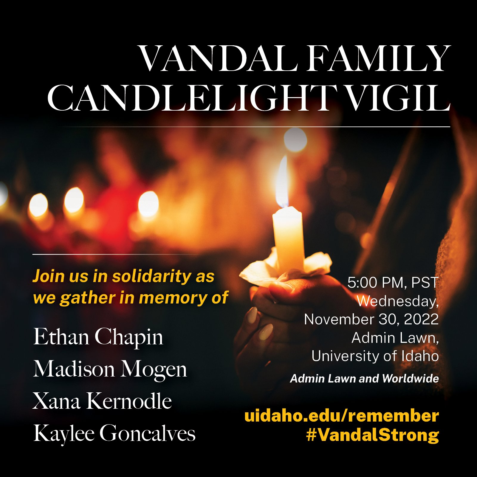 University of Idaho on Twitter "Candlelight Vigil planned for Nov. 30
