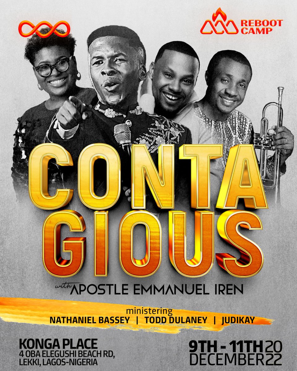 cci_yaba's tweet photo. It's 21days to our first ever Global Reboot Camp🥳

The theme for this year's edition is CONTAGIOUS

What a time we’re set to have!
Ministering at Reboot Camp 2022 is Apostle Emmanuel Iren @pst_iren, he will be teaching us God’s word and there will be a mighty outpour of miracles https://t.co/HngUk8Hh4G