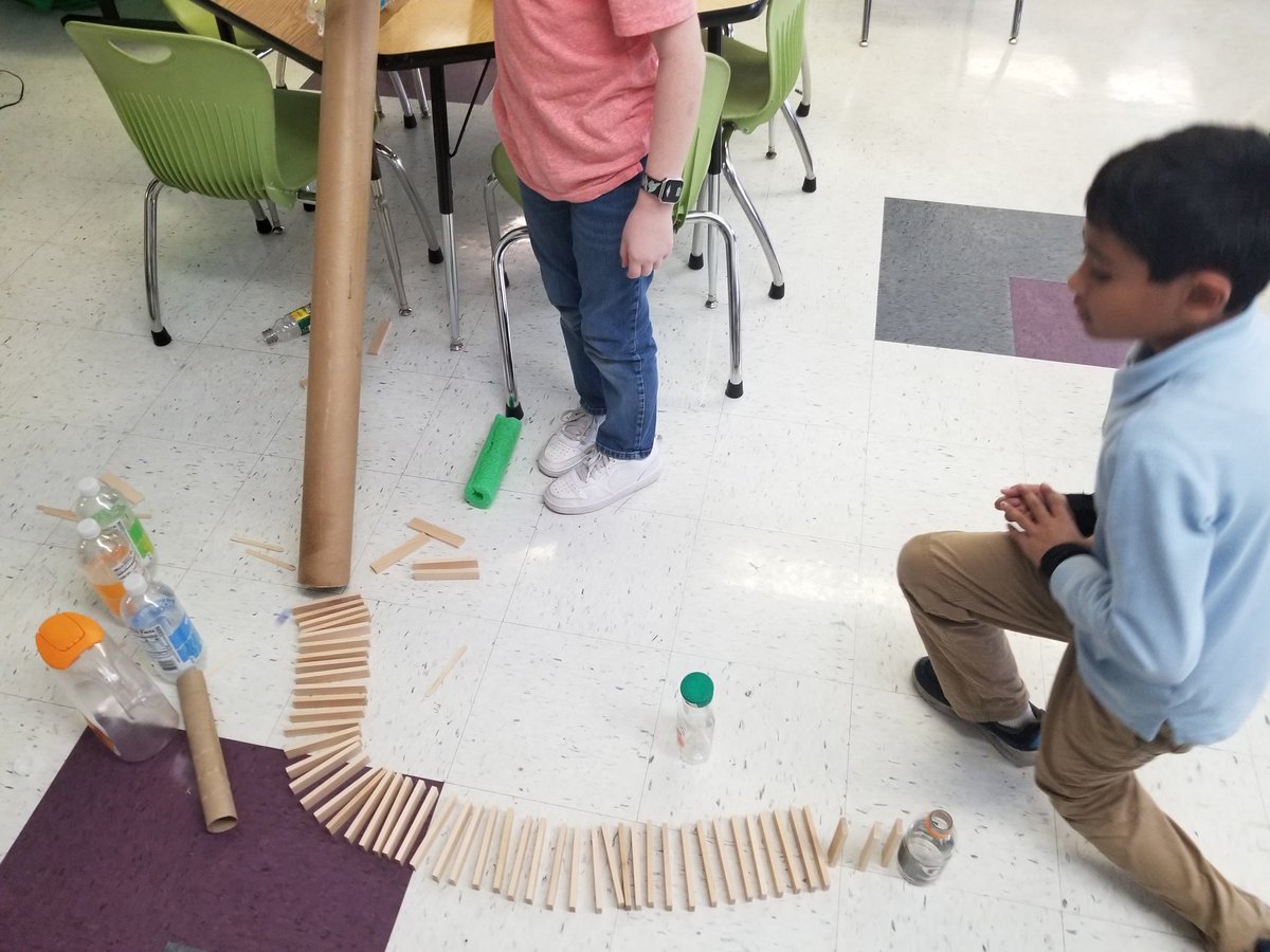 MacSTEMMaker's tweet photo. Fourth grade @OKGoSandbox This Too Shall Pass Chain Reaction Challenge! We struggled to run one to completion, but the journey sure was fun. #ourbmsa https://t.co/TS37NnM72v