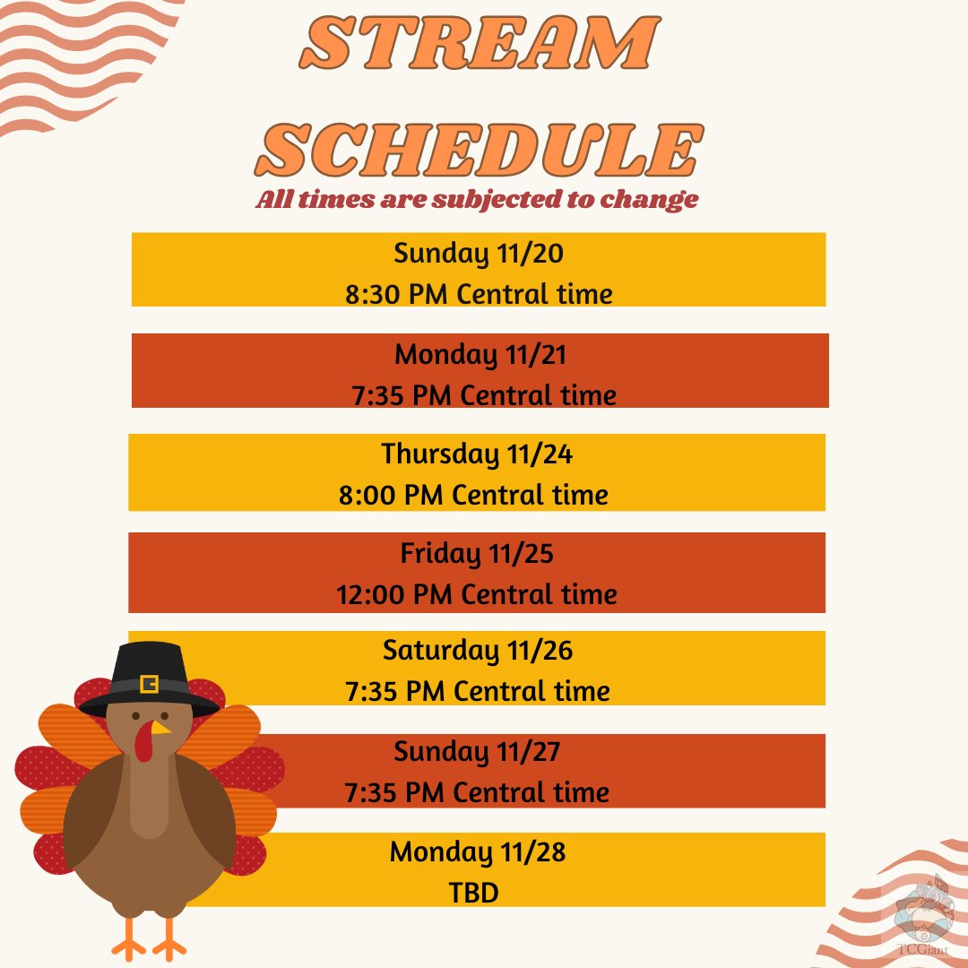 TheTCGiant's tweet photo. Hey Giants! Here is a stream schedule for the upcoming holiday week! 
#livestream #live #stream #pokemonlive #pokemonlivestream #pokemon #dripstream #driplive https://t.co/uZQYFgiZy8