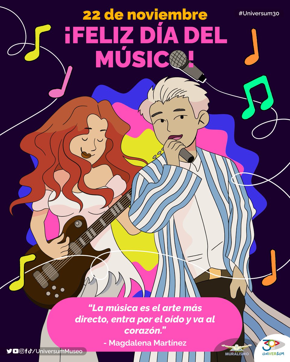 Hoy celebramos a todas las personas que se dedican a la música. 🎶
Etiqueta a ese músico o música que conozcas. 👇
#Universum30