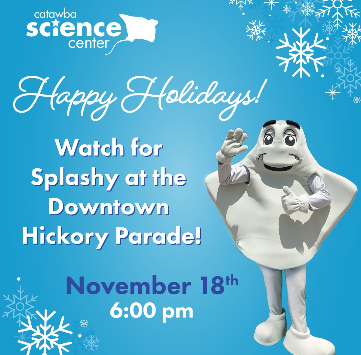 cscscience's tweet photo. Don't forget about the Downtown Hickory Parade! The SALT Block has a float, and Catawba Science Center will be there handing out passes for Buy One Get One Admission to CSC! ❄️
#CSCScience #CatawbaScienceCenter #HickoryNC #828isGreat #CatawbaCounty #Science #Education #STEM https://t.co/lqKR6aqMFJ