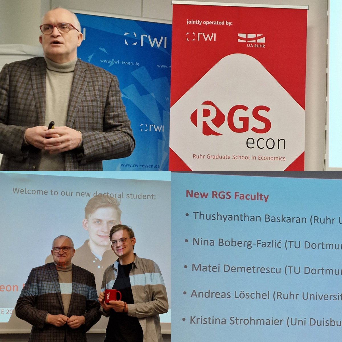 andreasloeschel's tweet photo. Today we welcomed the new cohort of fellows at the #RuhrGraduateSchool in #Economics. I am proud to have joined the RGS faculty and I am very happy to welcome Leon Landes as a doctoral student in our team #CERESus @ruhrunibochum &amp; @RWI_Leibniz_en @unidue @TU_Dortmund. https://t.co/NS2vMCno5u