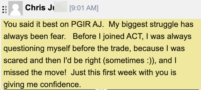AjTrader7's tweet photo. Want to also thank Chris and his nice comments that were made regarding the #PGIR Podcast I recently did.
I'm glad my words made an impact Chris and I hope everyday your success continues in #ACT Chat. Aj https://t.co/03oPXcjfyo