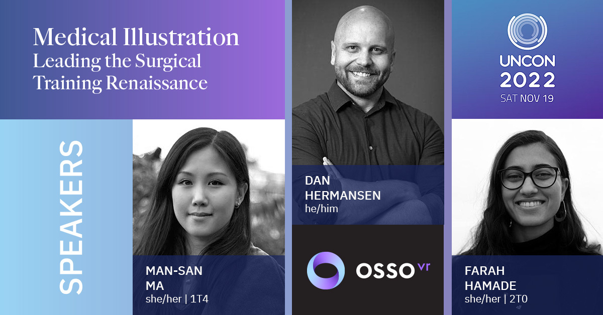 UNCON by <a href="/theBMCAA/">BMCAA</a> is tomorrow! Hear our very own Dan Hermansen, Man-San Ma and Farah Hamade speaking on how #medicalillustration at Osso is leading a transformative era in #surgicaltraining. Register here 👉 eventbrite.ca/e/bmcaa-presen…