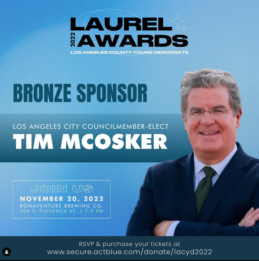 Thank you to Councilman-elect <a href="/McOsker4LA/">Tim McOsker</a> for being a bronze sponsor at this year's Laurel Awards! Be sure to join us this Sunday by getting your tickets at the link below

secure.actblue.com/donate/lacyd20…