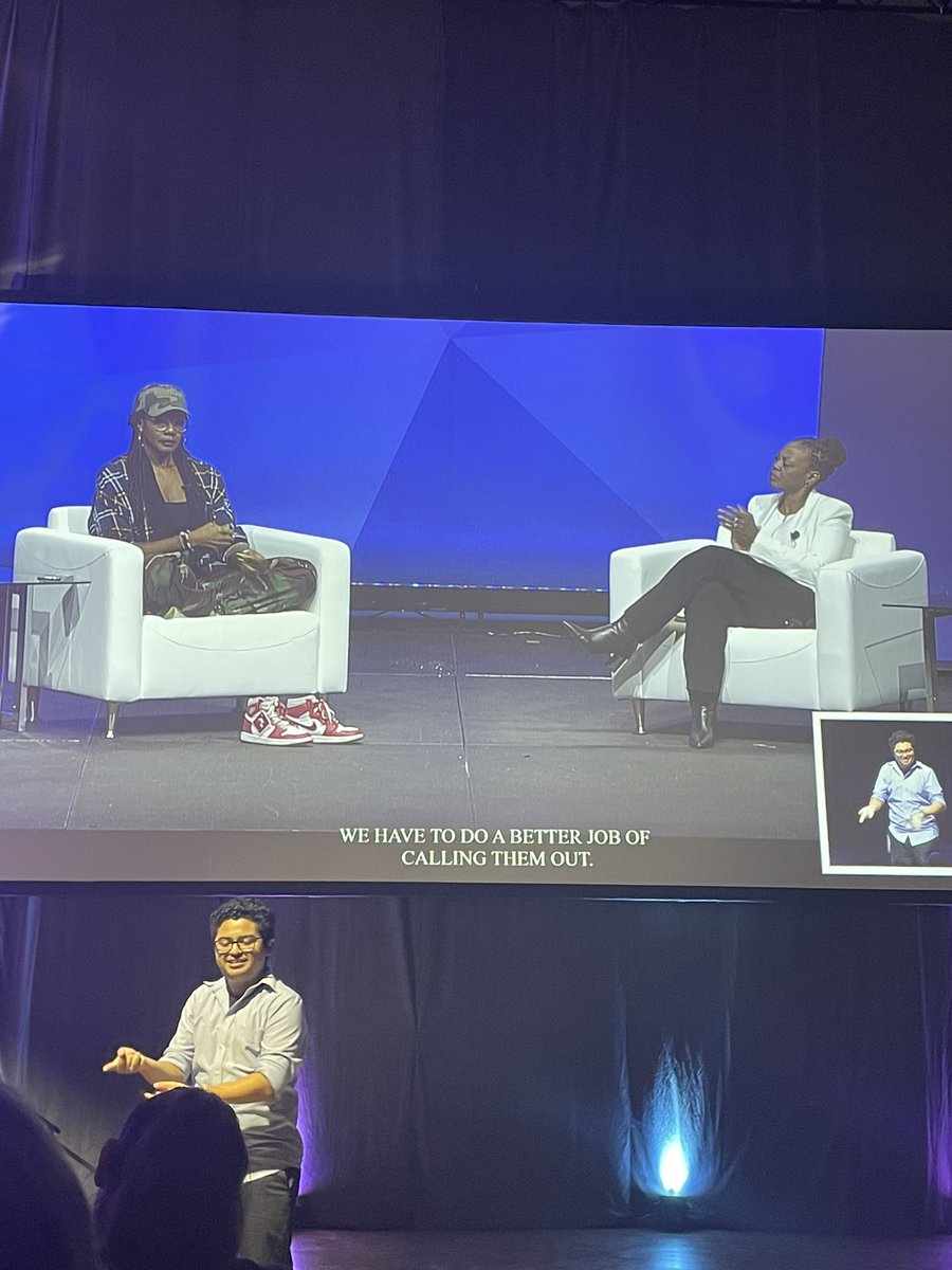 SonjaCherryPaul's tweet photo. The glorious @RuizSealey in conversation with Nic Stone. #NCTE22 https://t.co/zodiRrfvmH