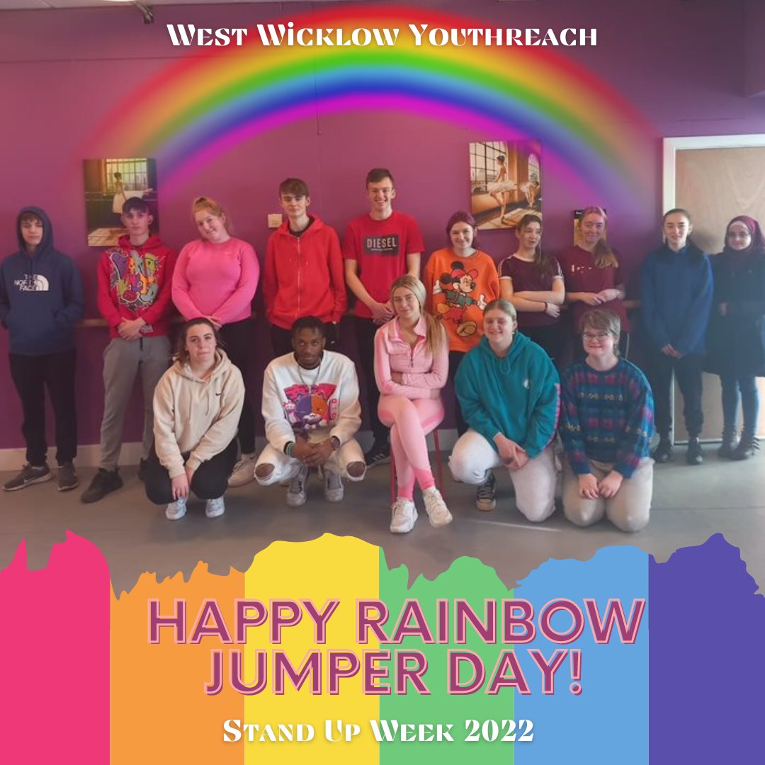 Happy Rainbow Jumper Day from West Wicklow Youthreach! 
❤️💜💙💚💛
🌈Our students show their support for Stand Up Awareness Week 
West Wicklow Youthreach - Blessington 
 @kwetbtrainingservice
#kwetb #westwicklowyr 
#StandUp22 
#LGBTQ  #LGBTIreland #lgbtqia #youarenotalone #🏳️‍🌈 #🌈