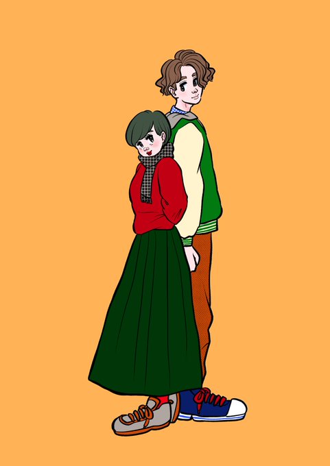 GIRL &amp; BOY 3#お絵描き#イラスト #デジタル練習#女の子 #男の子 #レトロ #ファッション#個展したい#本の挿し絵のお仕事したい #nostalgia#retro#retrostyle#japanesegirl 