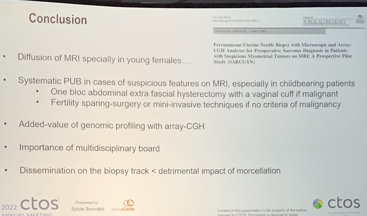 Percutaneous biopsy of myometrial tumors identified on MRI is safe and effective @SBonvalot @ctosociety #CTOS2022 #CTOSTweeTOS @OncoAlert #sarcoma @NationalLMSF