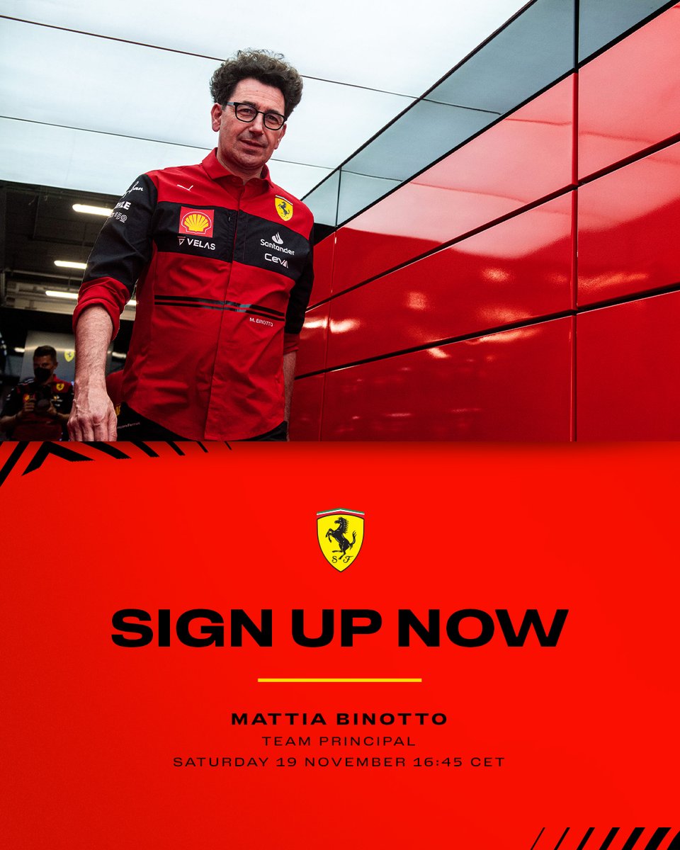 ScuderiaFerrariClub (@sferrariclub) on Twitter photo #Tifosi, non perdetevi la Q&A con il nostro Team Principal, Mattia Binotto, domani 🤩
Potrete fargli delle domande a partire dalle 16:45 CET ⏰ 🗣
Per farne parte, iscrivetevi allo <a href="/SFerrariClub/">ScuderiaFerrariClub</a> più vicino a voi 🗺
➡️ scuderiaferrari.club
#essereFerrari 🔴 #AbuDhabiGP #Tifosi, non perdetevi la Q&A con il nostro Team Principal, Mattia Binotto, domani 🤩
Potrete fargli delle domande a partire dalle 16:45 CET ⏰ 🗣
Per farne parte, iscrivetevi allo <a href="/SFerrariClub/">ScuderiaFerrariClub</a> più vicino a voi 🗺
➡️ scuderiaferrari.club
#essereFerrari 🔴 #AbuDhabiGP