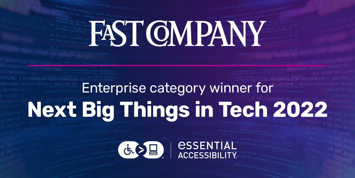 eSSENTIAL Accessibility (@essentia11y) on Twitter photo We are proud to announce that eSSENTIAL Accessibility has been named one of <a href="/FastCompany/">Fast Company</a>’s Next Big Things in Tech! Learn why we’re among the game-changing organizations being recognized in this year’s #FCTechAwards: hubs.la/Q01sHgTM0 We are proud to announce that eSSENTIAL Accessibility has been named one of <a href="/FastCompany/">Fast Company</a>’s Next Big Things in Tech! Learn why we’re among the game-changing organizations being recognized in this year’s #FCTechAwards: hubs.la/Q01sHgTM0