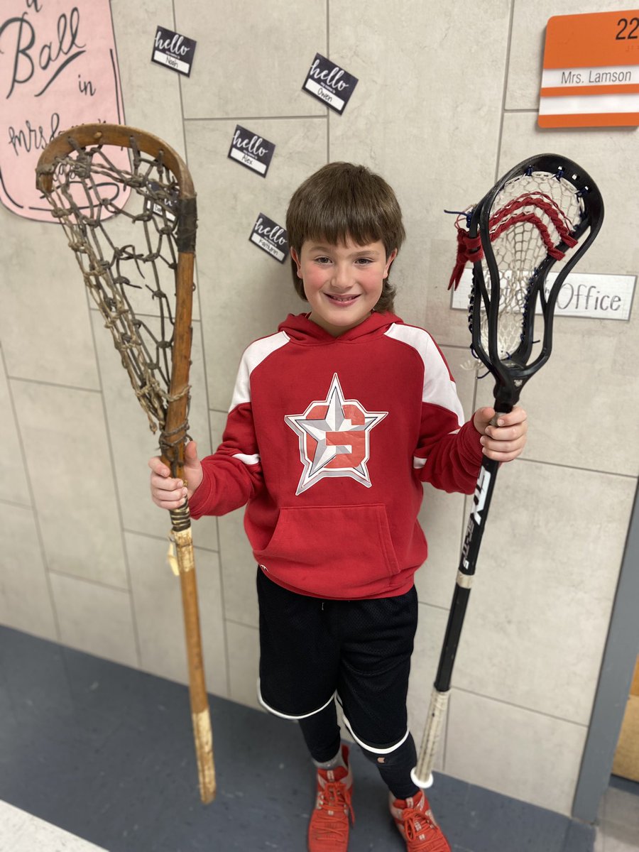 Learning about the Haudenosaunee and lacrosse! We compared and contrasted these two lacrosse sticks! Owen offered to bring his new stick in so we could compare it to the old one! #4thgraderocks