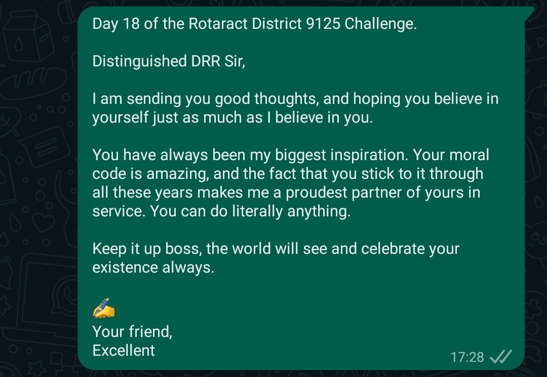 excellentolale1's tweet photo. Day 18.

My message is to my DRR, @starboyDRR 

Star Boy of @RotaractD9125NG

#RotaractD9125
#RotaractChallenge
#NovemberChallenge
#RotaryFoundation
#Rotary https://t.co/iOyrzft2st