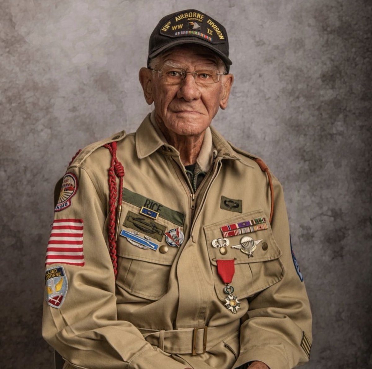 JackCarrUSA's tweet image. American hero Tom Rice has made his final jump. On 6 June 1944, Tom was the first man in his stick to exit his aircraft over Normandy, France. Tom Rice of the 101st Airborne Division passed away yesterday at the age of 101. instagram.com/p/ClG-a2Hr3ZU/…